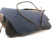 Navy Organic Shape Leather Clutch with Adjustable Strap