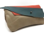 Mod Little Leather Clutch in Pink and Teal