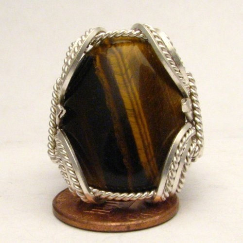 Handmade Sterling Silver Wire Wrap Tiger Eye Agate Ring