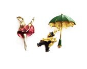 Art Deco Metal / Enamel Figural Pins / Brooches