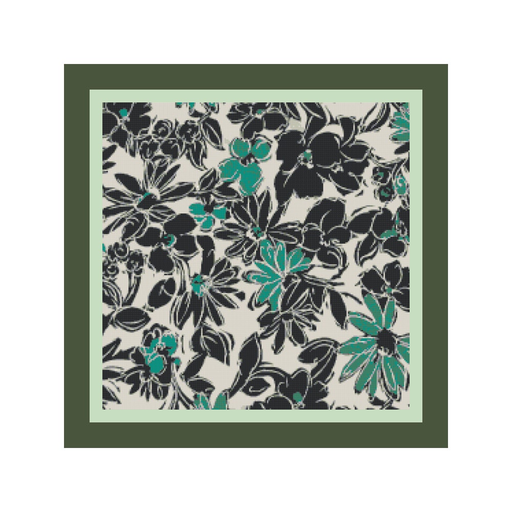 16" x 16" Turquoise & Gray Floral Pillow Cover Cross Stitch Pattern -- PDF