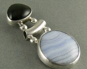 Vintage Sterling Silver Amethyst Agate Pendant Modernist Design