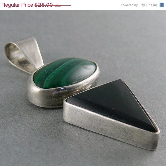 Vintage Sterling Silver Modernist Onyx Pendant