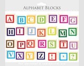 Alphabet clipart - letter blocks clip art, letterblocks clipart, wooden blocks, alphabet blocks, colorful, for personal or commercial use