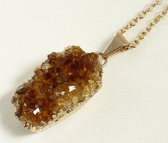 Chunky Citrine Pendant Gold Dipped Edge-011g