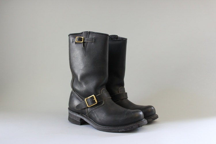 Vintage Boots / Black Leather Engineer Boots / Vintage Engineer Boots