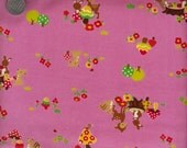 Last Half Yard Japanese Cotton Fabric Deer Rabbit Mushroom Squirrel Pink