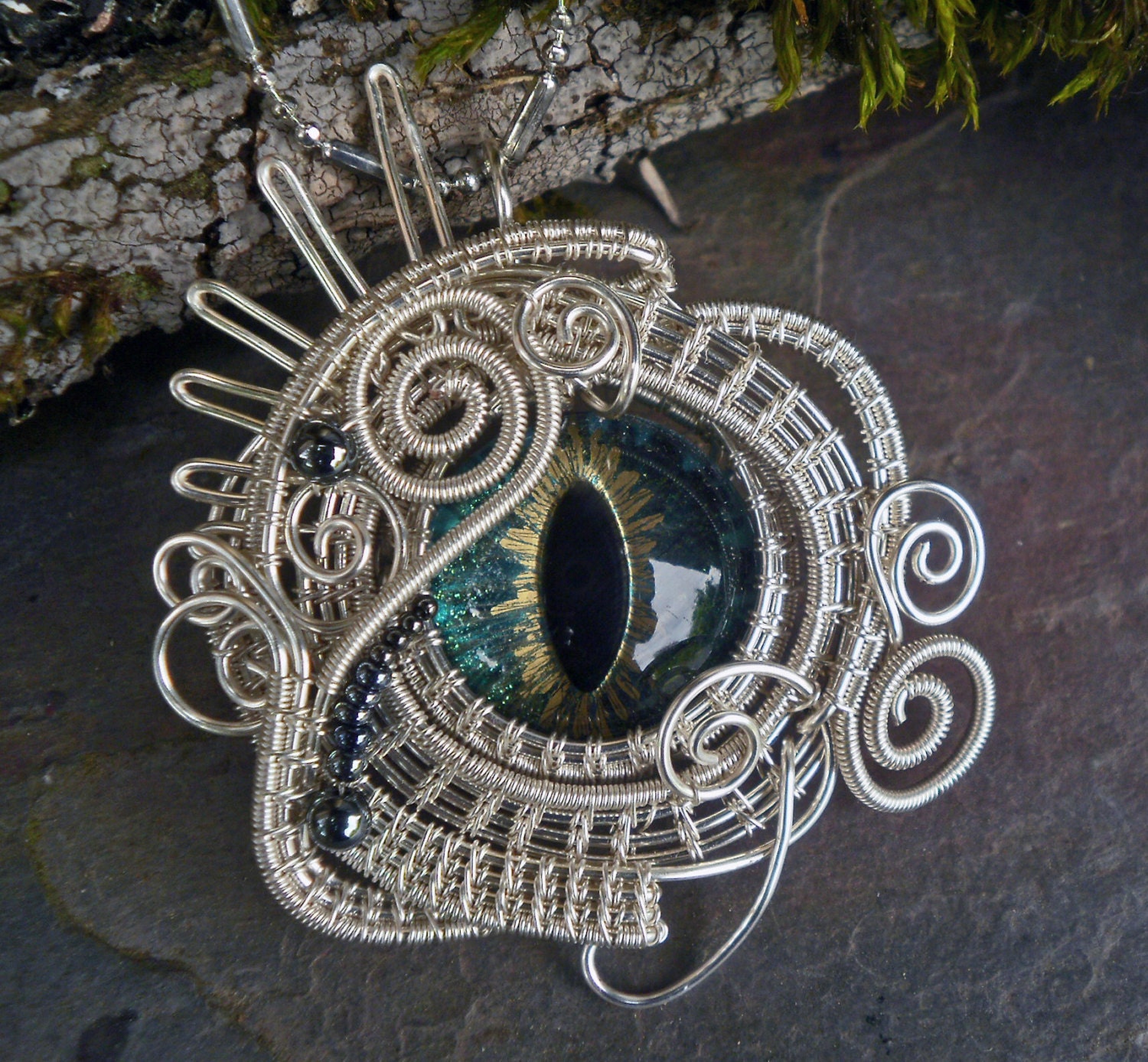 Gothic Steampunk Cat Eye Pendant with Spikes