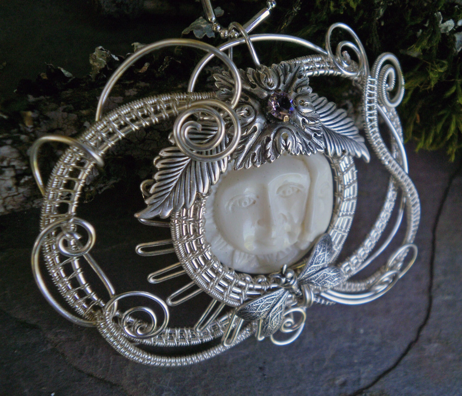 The Sun and The Moon and The Dragonfly Pin Pendant