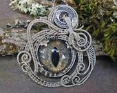 Gothic Steampunk Cat Eye Pendant with Victorian Button