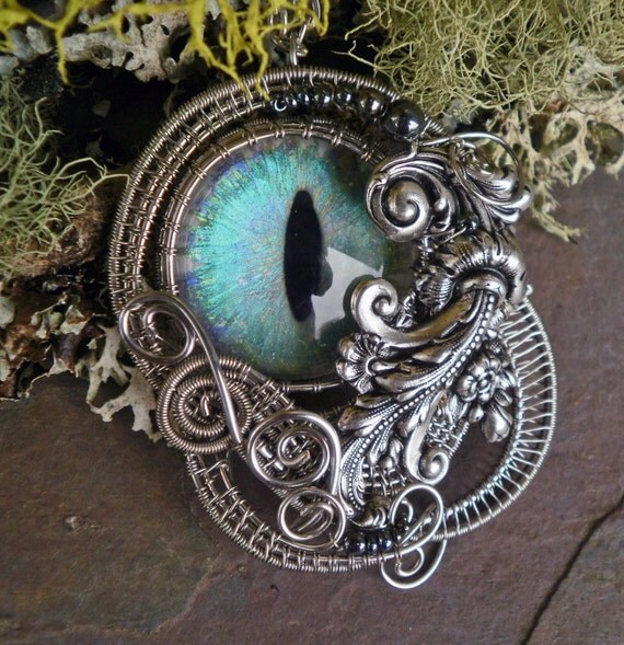Gothic Steampunk Art Nouveau Opal Eye Pendant by twistedsisterarts