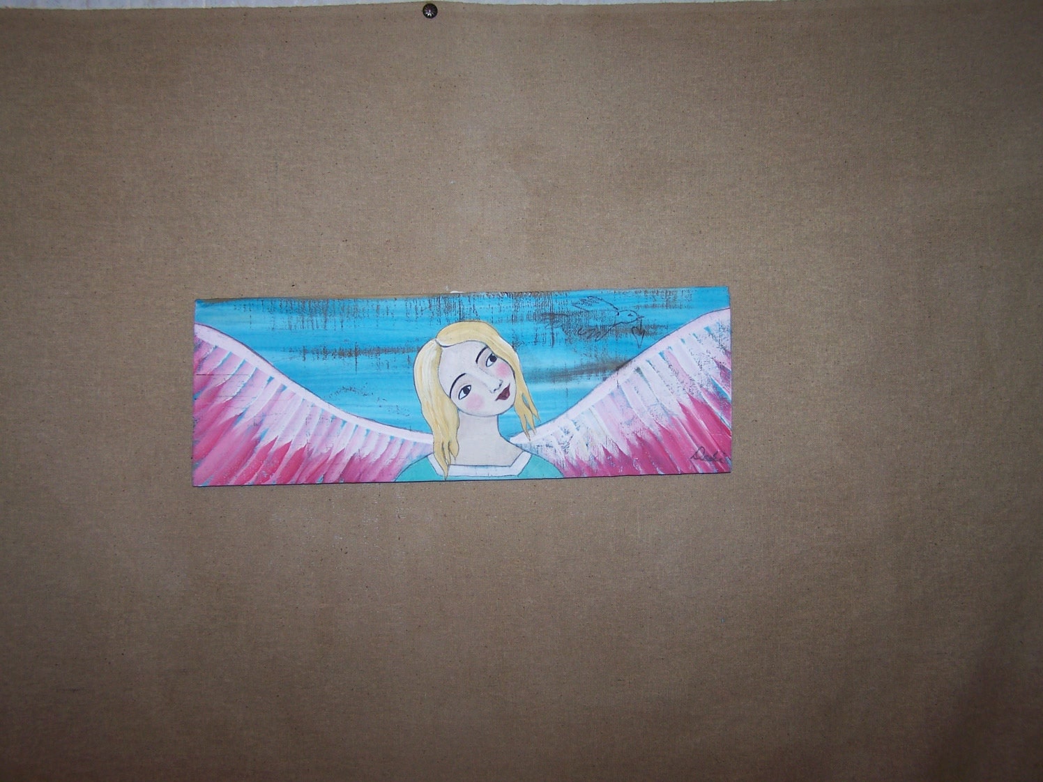 Folk Art Angel and Dove Original painting Rustic
