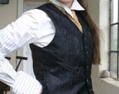 Black on Black Peacock Pattern Silk Brocade Steampunk Women or Gentlemen's Vest