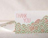 Letterpress Thank You Cards - Rainbow Thanks. Bamboo paper, patterned envelopes, set of 6 cards. 4-N13