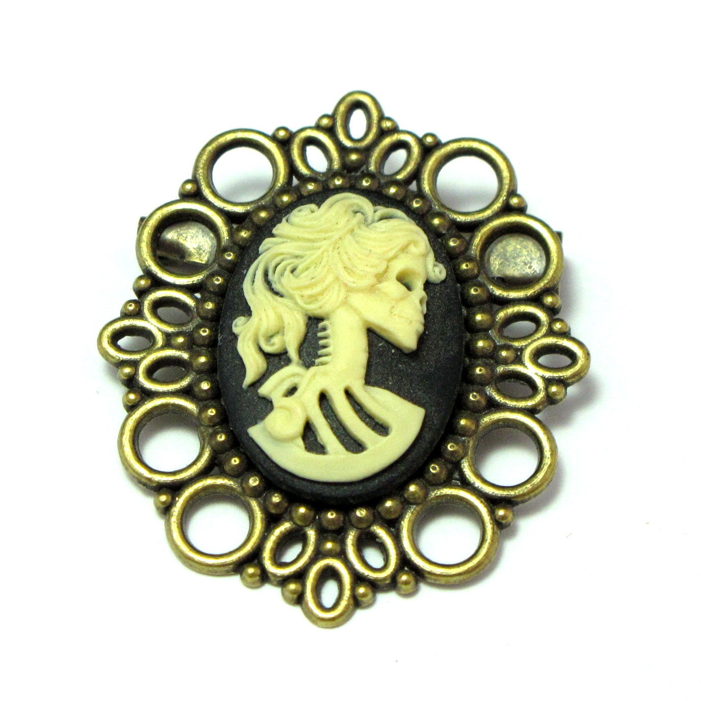 Captain Jack's Ex Girlfriend Brooch Filigree Cameo Skull Noir Gothic Designed By Mystic Pieces