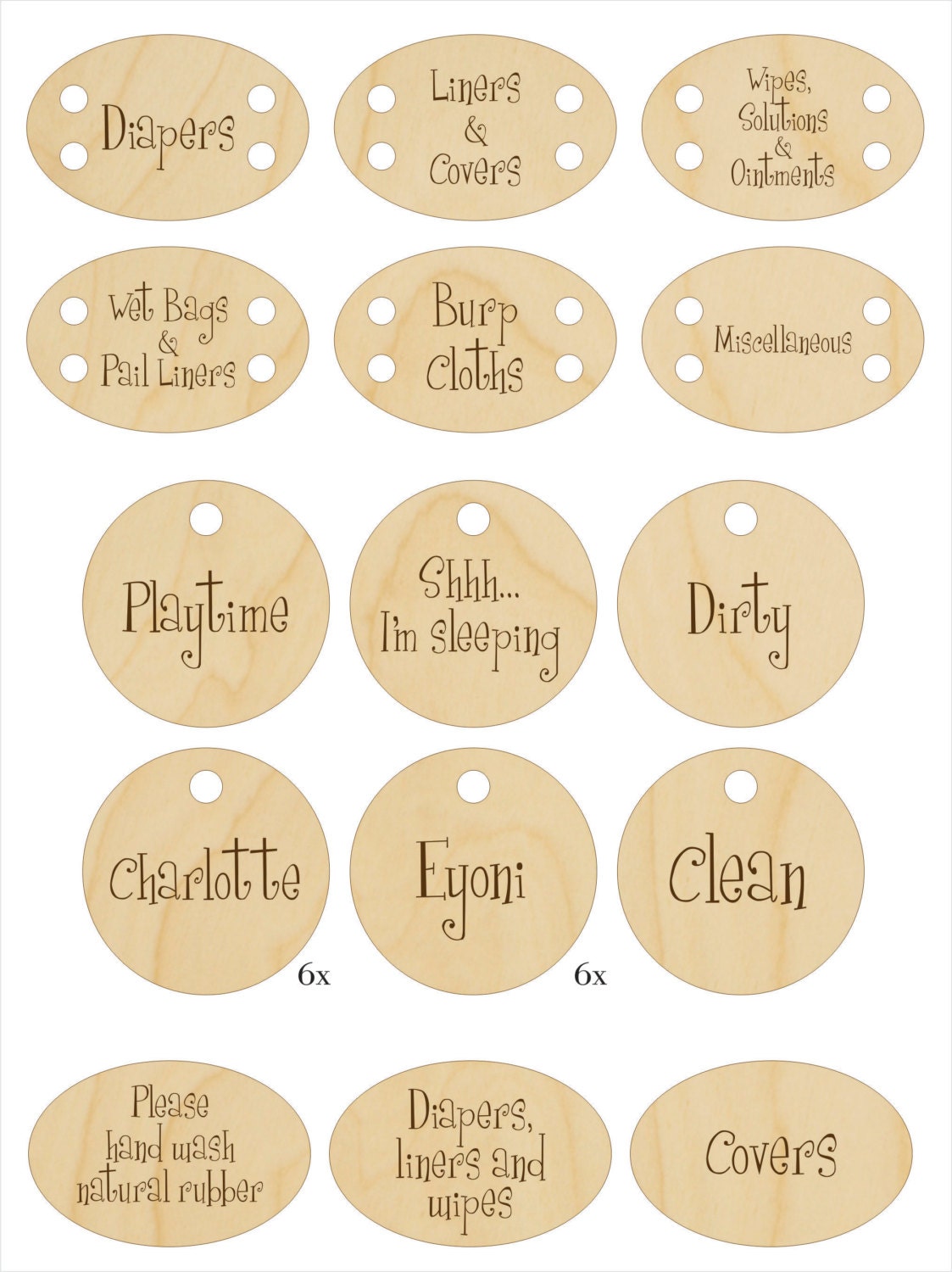 25 custom wood tags & buttons for NaturalLoveMomma