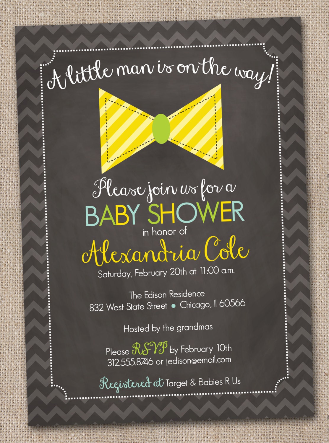 Little Man Bow Tie Baby Shower Invitation Printable Digital File Il_170x135