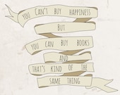 Digital Print-Happiness Is Books-Inspirational Art Print 8x10 Illustration Art Print, Inspirational, Wall Decor, Office Decor, books
