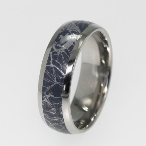 Blue Bronze and Galactic Silver Mokume Gane Inlaid on a Titanium Band