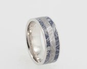 Mens Platinum Ring with two Mokume Gane Inlays and a Meteorite Inlay