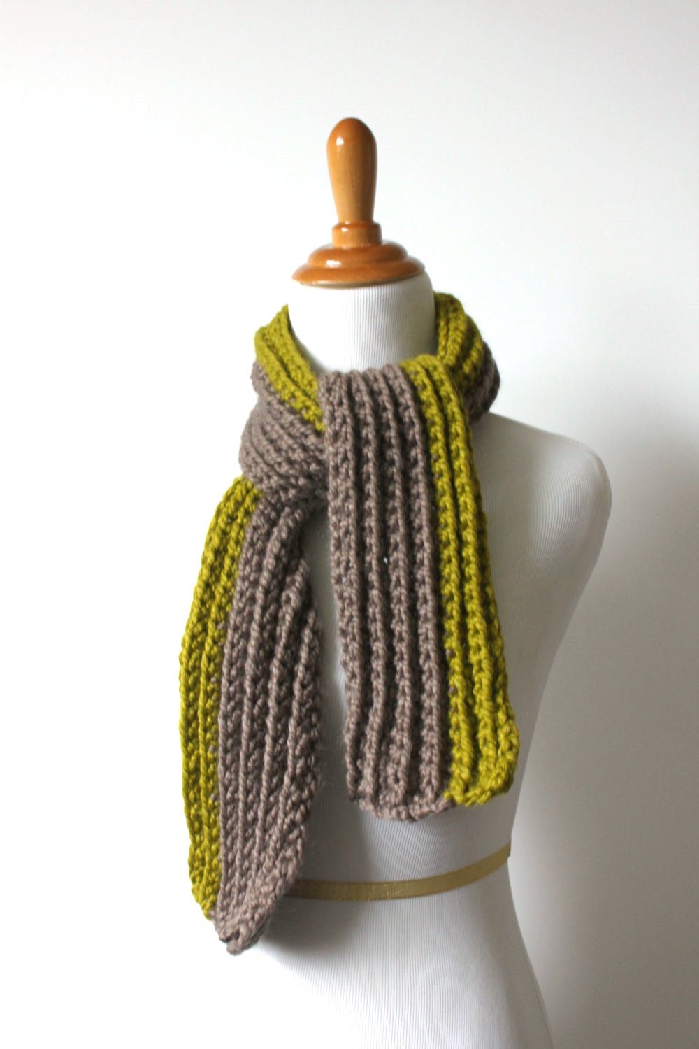 Chunky Ribbed Two-Toned Scarf in Taupe and Lemongrass - Ready To Ship