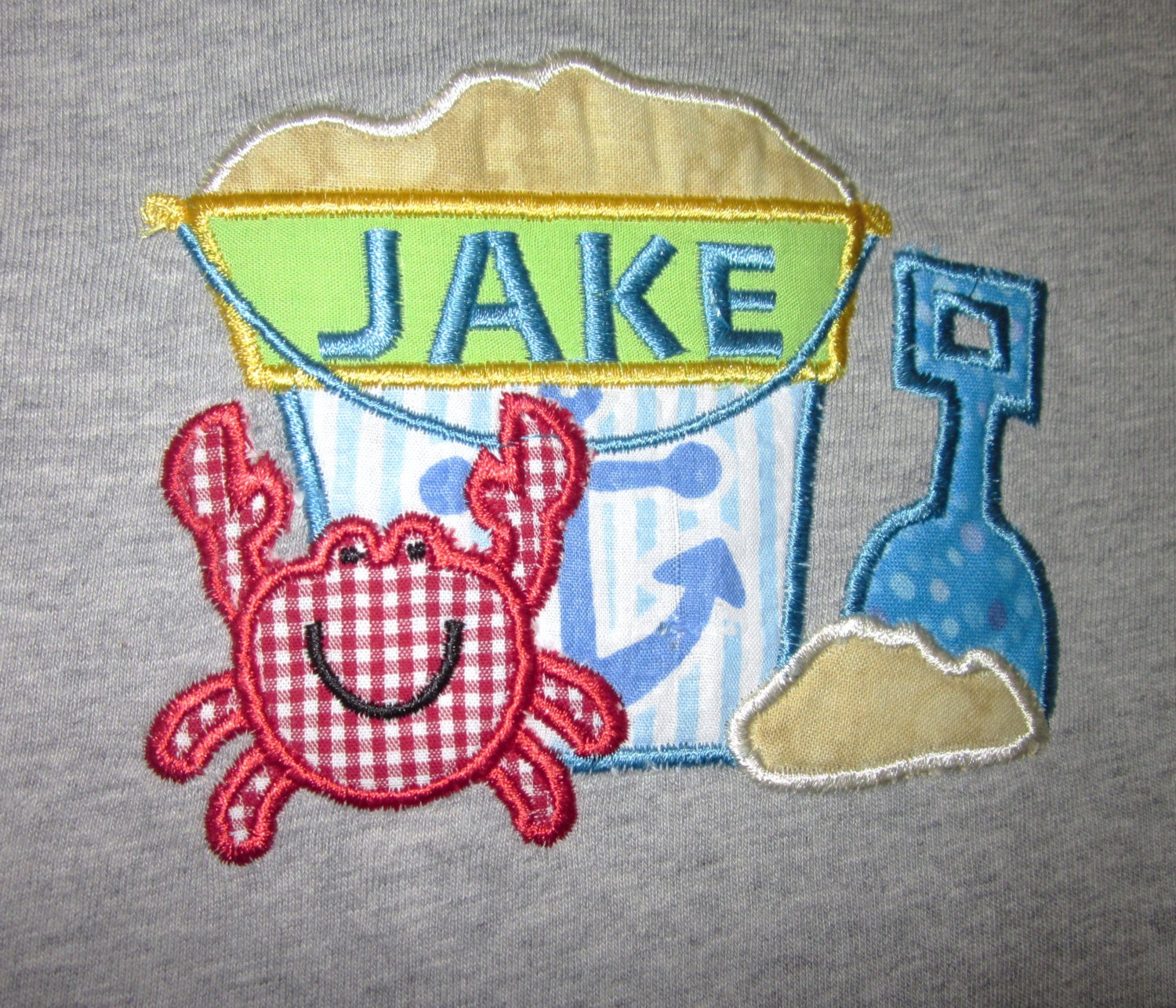 Beach Bucket and Crab Monogrammed Toddler Applique Shirt