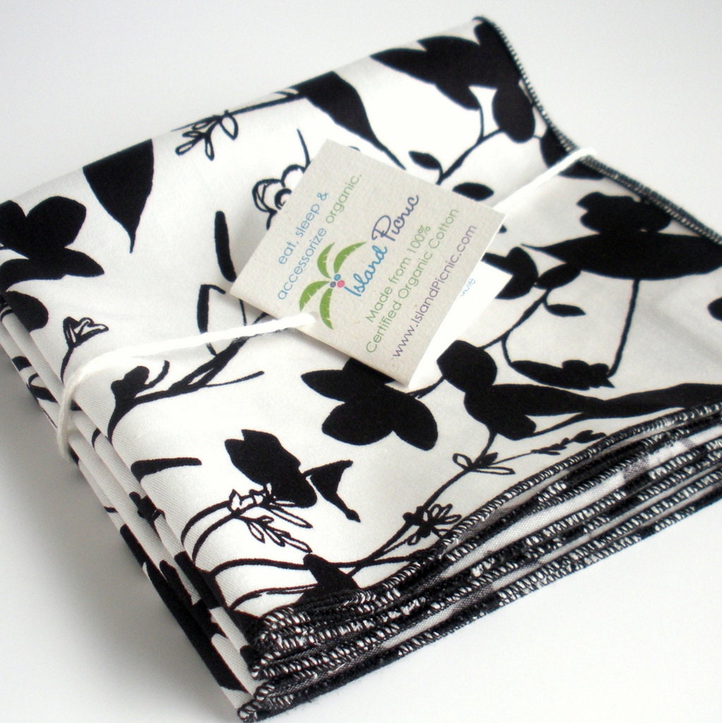 Organic Cotton Napkins, Eco Friendly Cloth Napkins, Reusable - Black and White, Set of Four