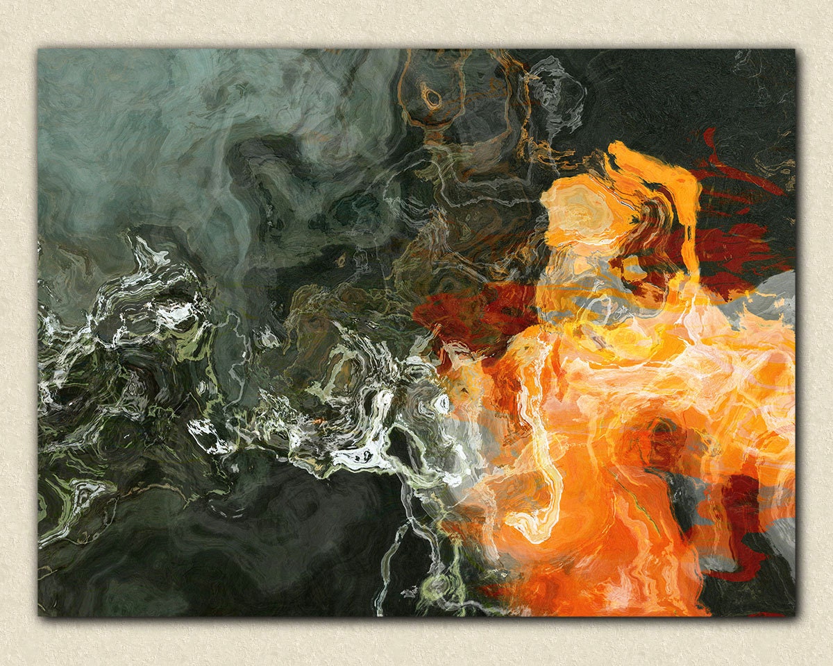 Large canvas wall art, 30x40, abstract expressionism giclee canvas print in orange and dark neutral tones, from abstract painting "Pilgrim"