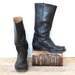 vintage Frye boots. Black square toe. Men 7.5 / Women 9.  Early 80s pull on / Rustic biker motorcycle hippie / the BREAKFAST SPECIAL boots