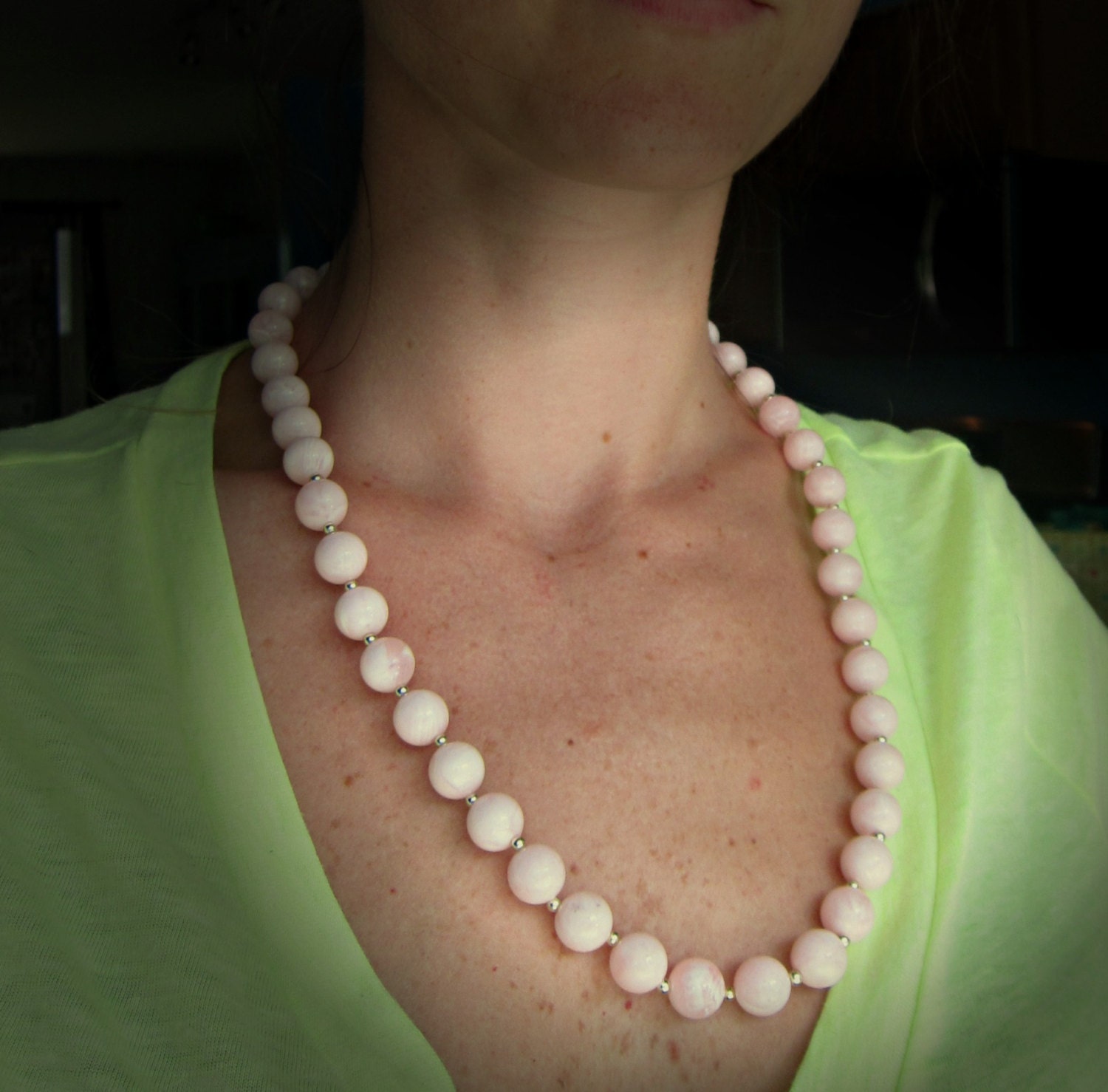 Vintage Necklace - Rose Quartz Round Beads