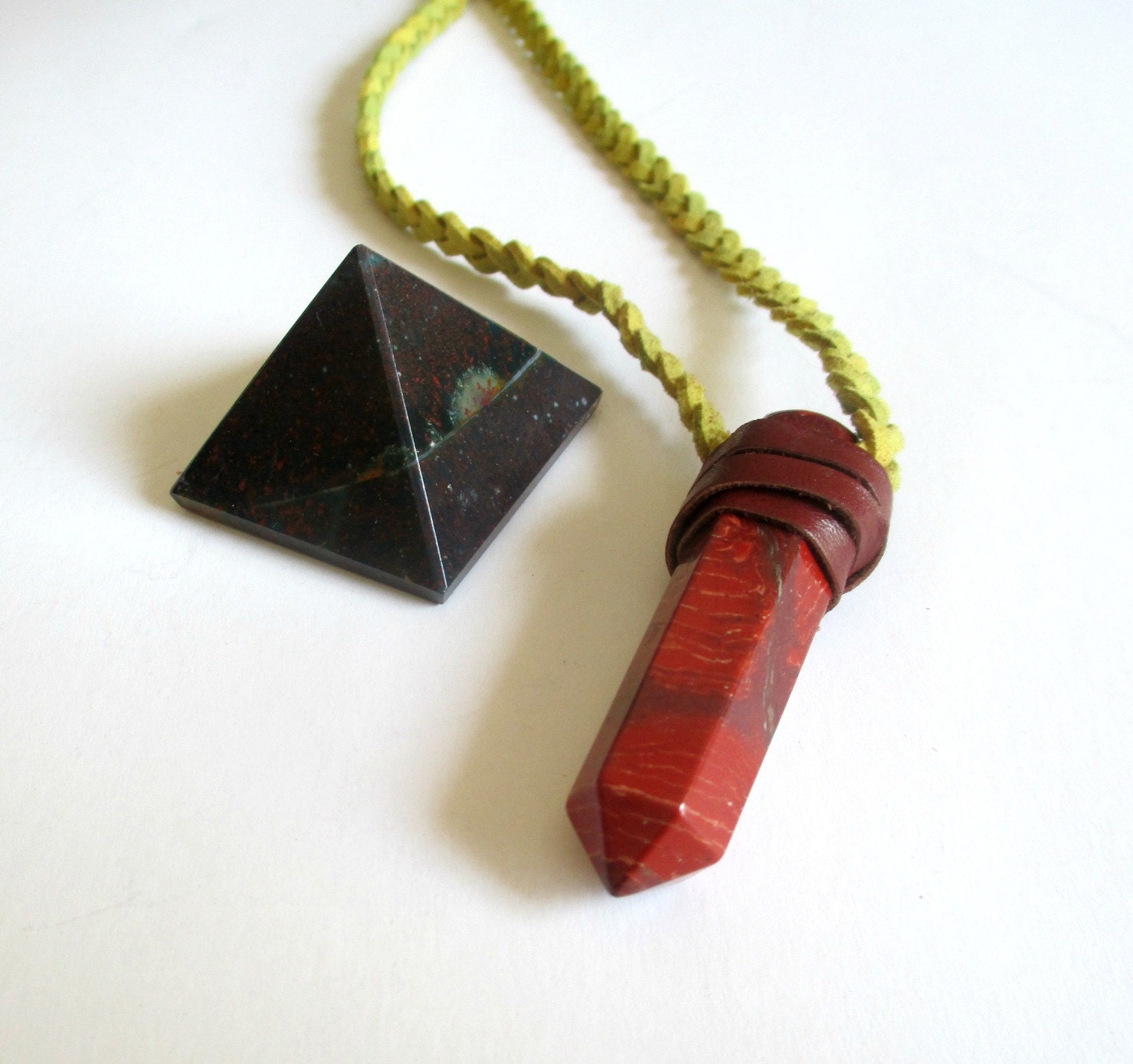 Red Jasper Crystal Point Necklace. Suede & Leather. Natural Organic Bohemian. One of a kind.