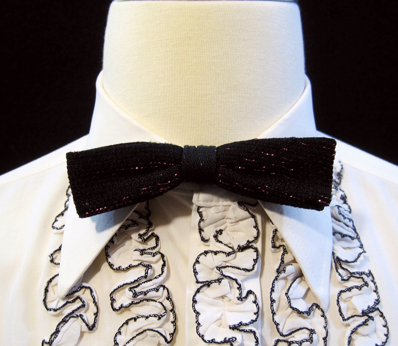 50s 60s Bow Tie Vintage Pink Blue Black Lurex Sparkle Rayon Clip-on Rockabilly