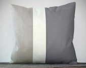 Minimal Color Block Pillow (20x20) Gray Cream and Natural Linen by JillianReneDecor Modern Home Decor Colorblock Striped Trio - JillianReneDecor