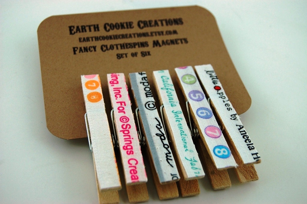 Sweet Selvage Fabric Fancy Clothespins Magnets Set of 6 Il_570xn