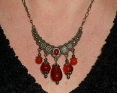 Gypsy necklace, Bohemian carnelian crescent brass bib necklace pendant, gypsy jewelry