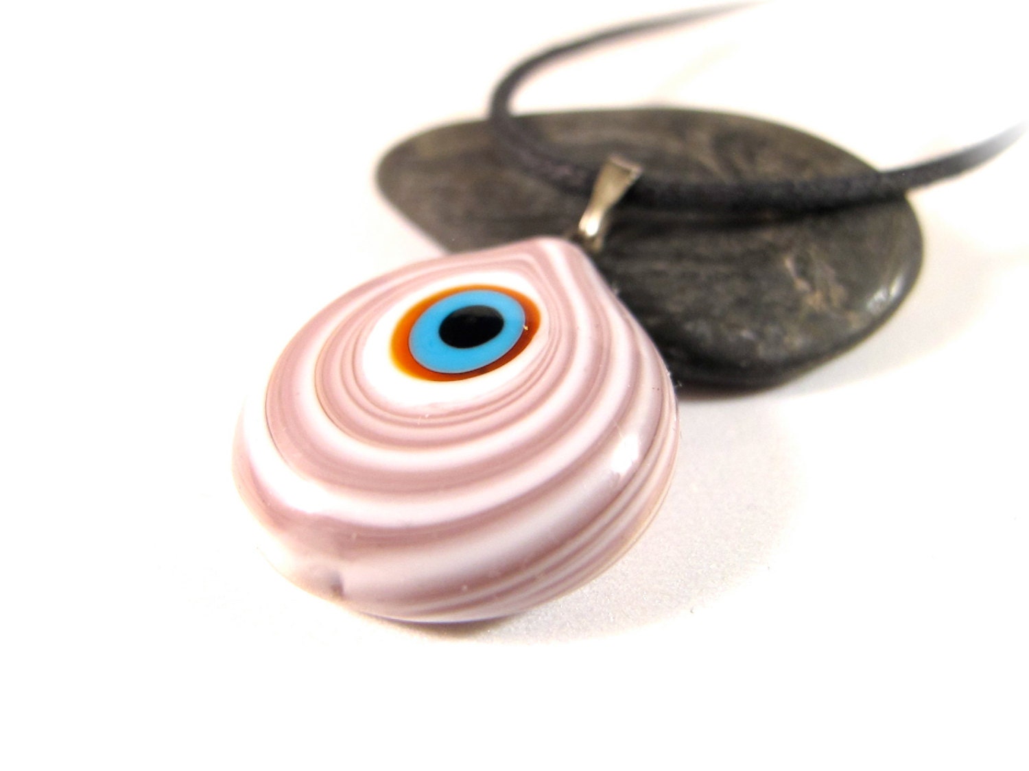 Light Pink and White Swirls Evil Eye Pendant