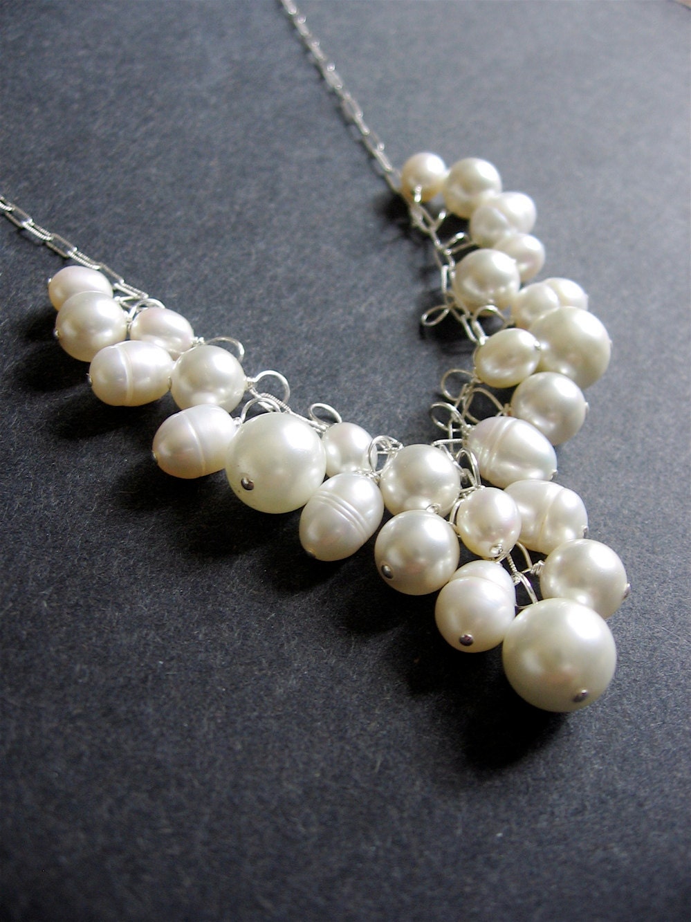 Pearl Statement Necklace.  Y Pearl Necklace. Bridal Jewelry - Astair Necklace