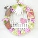 Gardening Wreath - Silk Floral wreath -  Pink Heart, Clay Pot and Tin Pitcher -  Spring or Summer home Decor
