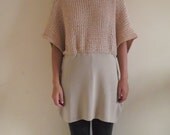 XL upcycled dress for women in pale pink and cream - extralarge