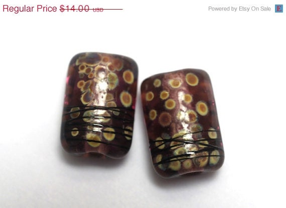 ON SALE 50% OFF Pair - Freestyle Amethyst Mini Kalera Beads - Handmade Glass Lampwork Beads
