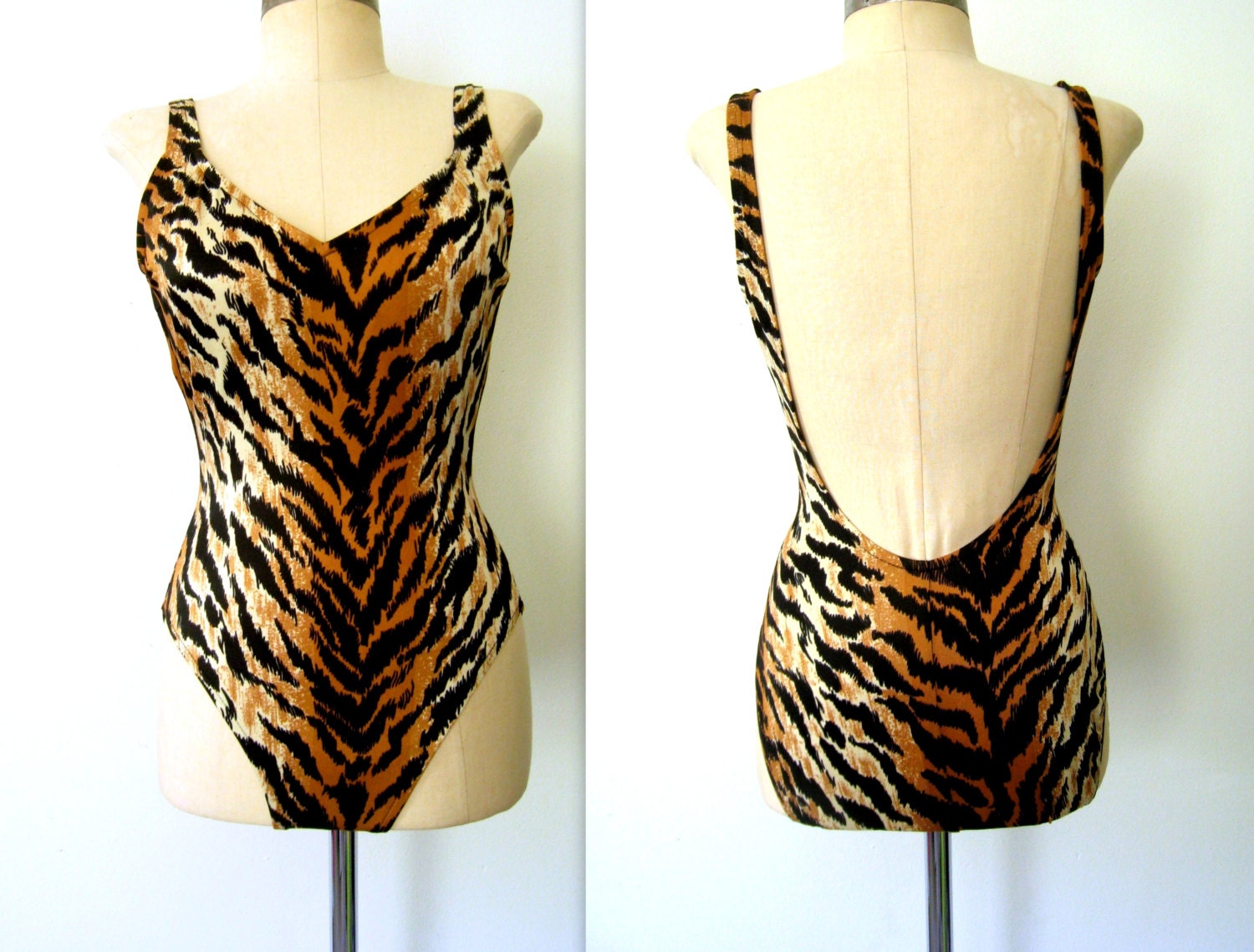 Animal Print Swimsuit // 80s backless Swimsuit // Hear Me Roar