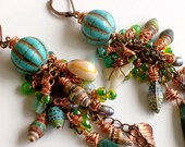 Beach Bohemian Shark Teeth & Shell Earrings - Turquoise Earrings - African Earrings - stoneandbone