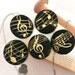 Handmade Fabric Buttons - Large Classic Black Gold Muscial Music Note Fabric Covered Buttons 1.2 Inch 5's