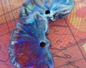 Reflections of a Silvery Moon Handmade Two Autumn Raku Geranium Leaf  Pendant