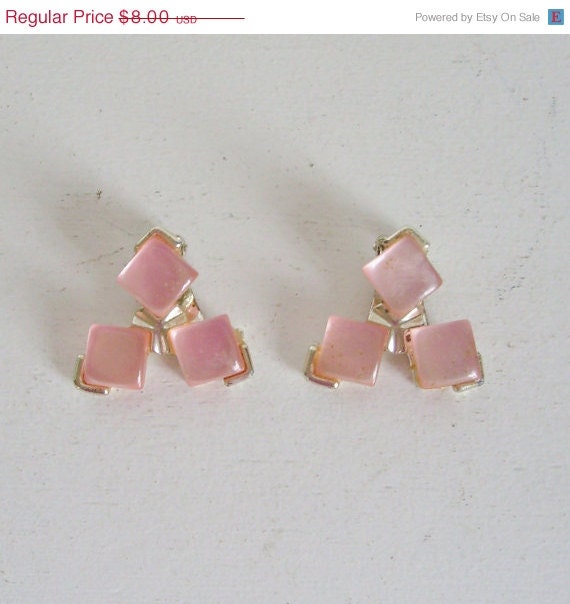 Memorial Day Sale Vintage clip-on earrings gold with peachy pink thermoset moonstones