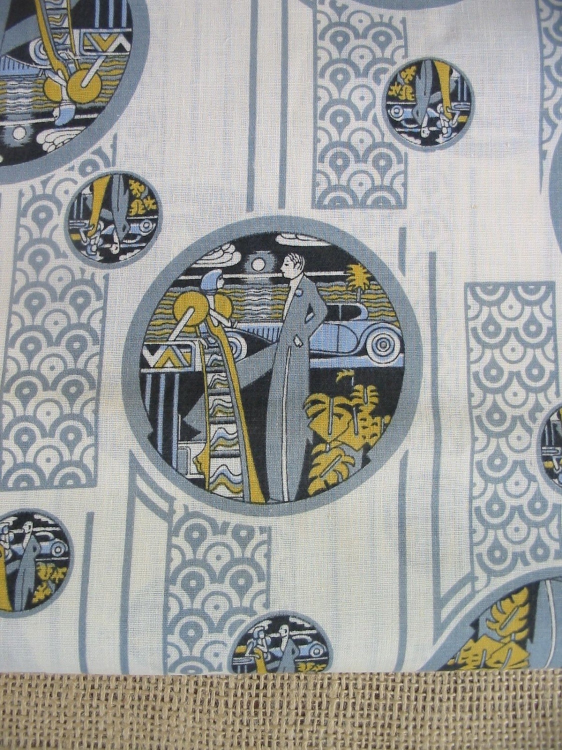 Vintage Fabric Yardage Supplies Mid Century Modern Great Gatsby Mad Men Cotton