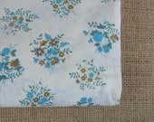 Vintage Fabric Yardage Supplies Blue Flowers White Cotton