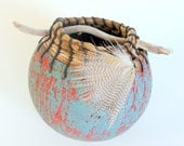 Miniature Gourd Embellished  with Day Lily Leaves  Driftwood and Feather