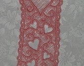 Machine embroidered Lace Heart Bookmark, Pink 5 1/4" x 1 5/8"