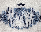 Crochet hanging Embroidered towel, Delft Blue, Cow